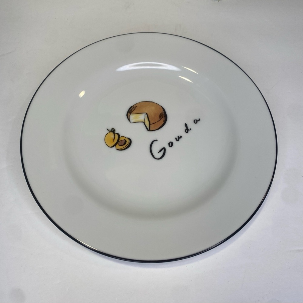 POTTERY BARN Cheese Plate GOUDA Black Rim 7 3/4" Dishwasher Microwave Safe
